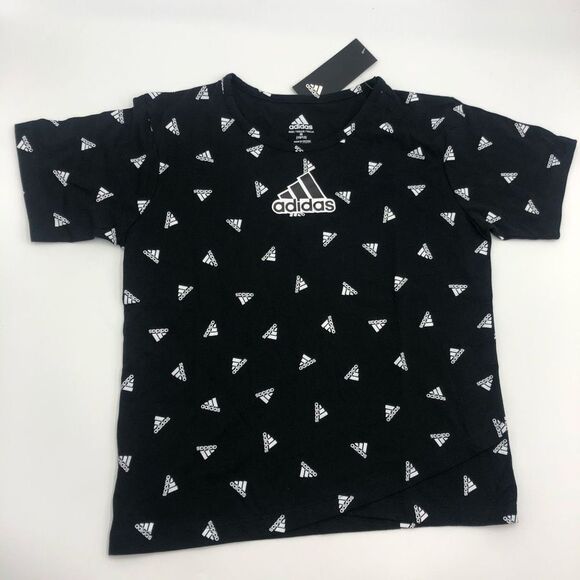 Brand New Adidas Black & White Logo Tulip-Hem Tshirt For Girls Size Medium 10/12 - Picture 2 of 8
